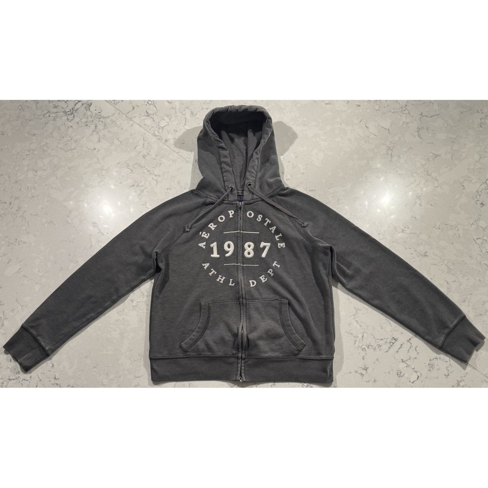 Aeropostale 1987‎ Athletic Dept Hoodie Womens Medium Gray Full Zip Sweatshirt